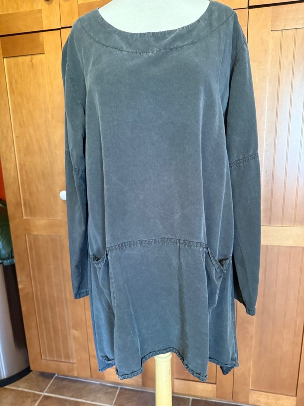 cut loose Washed Long Sleeve Tunic Dress in Slate Gray